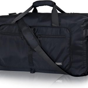 65L Duffle Bag with Shoes Compartment, Foldable Travel Duffel Bags for Men Women, Large Packable Travel Bag Water Repellent & Tear Resistant (Black)