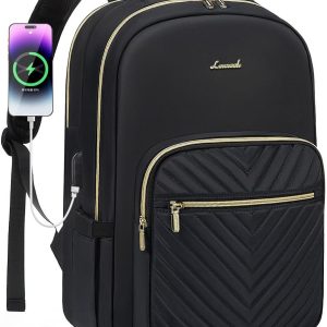 Laptop Backpack for Women 17.3 inch,Cute Womens Travel Backpack Purse,Professional Computer Bag,Waterproof Work Business College Teacher Bags Carry on Backpack with USB Port,Black