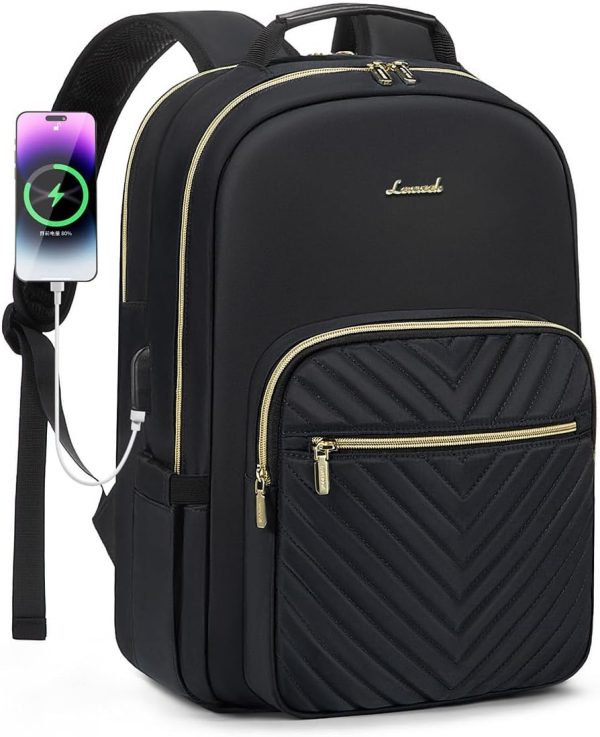 Laptop Backpack for Women 17.3 inch,Cute Womens Travel Backpack Purse,Professional Computer Bag,Waterproof Work Business College Teacher Bags Carry on Backpack with USB Port,Black