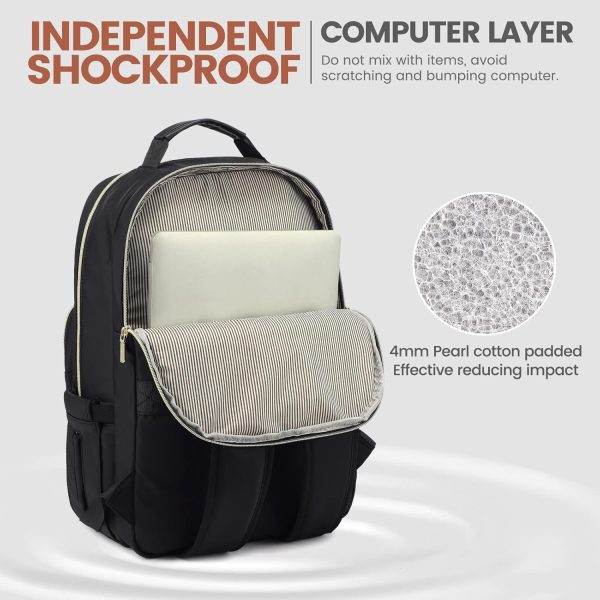 Laptop Backpack for Women 17.3 inch,Cute Womens Travel Backpack Purse,Professional Computer Bag,Waterproof Work Business College Teacher Bags Carry on Backpack with USB Port,Black - Image 3
