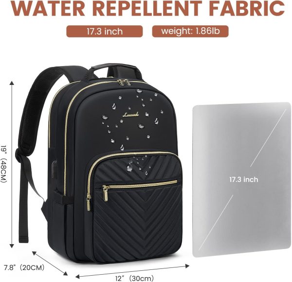 Laptop Backpack for Women 17.3 inch,Cute Womens Travel Backpack Purse,Professional Computer Bag,Waterproof Work Business College Teacher Bags Carry on Backpack with USB Port,Black - Image 4