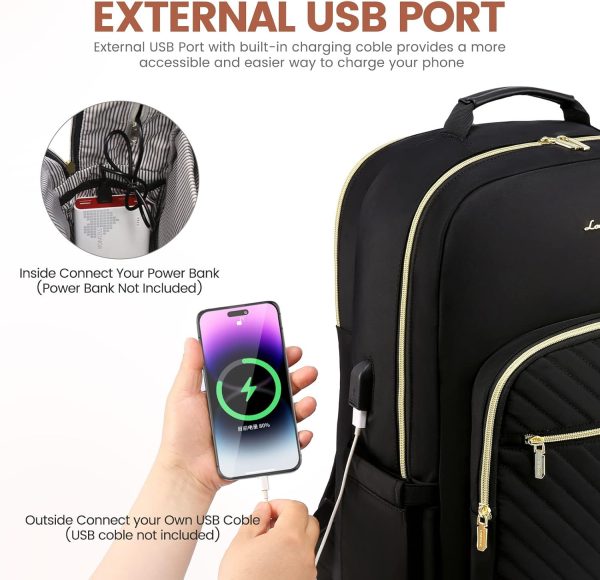 Laptop Backpack for Women 17.3 inch,Cute Womens Travel Backpack Purse,Professional Computer Bag,Waterproof Work Business College Teacher Bags Carry on Backpack with USB Port,Black - Image 5