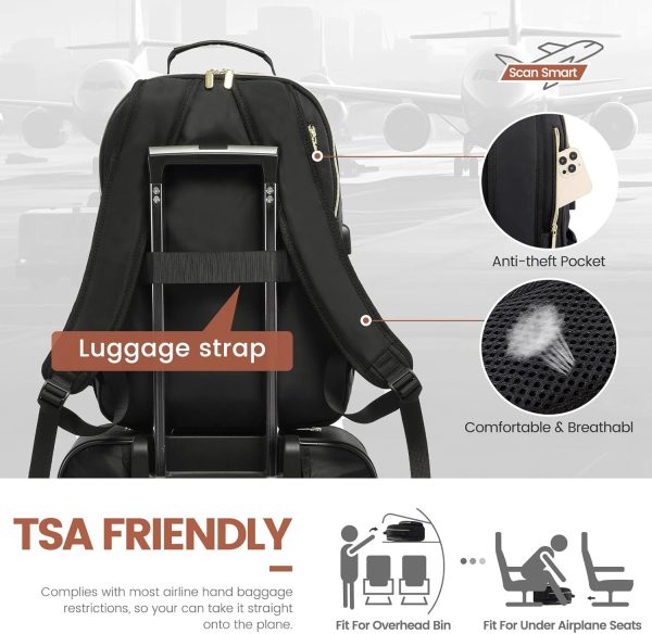 Laptop Backpack for Women 17.3 inch,Cute Womens Travel Backpack Purse,Professional Computer Bag,Waterproof Work Business College Teacher Bags Carry on Backpack with USB Port,Black - Image 6