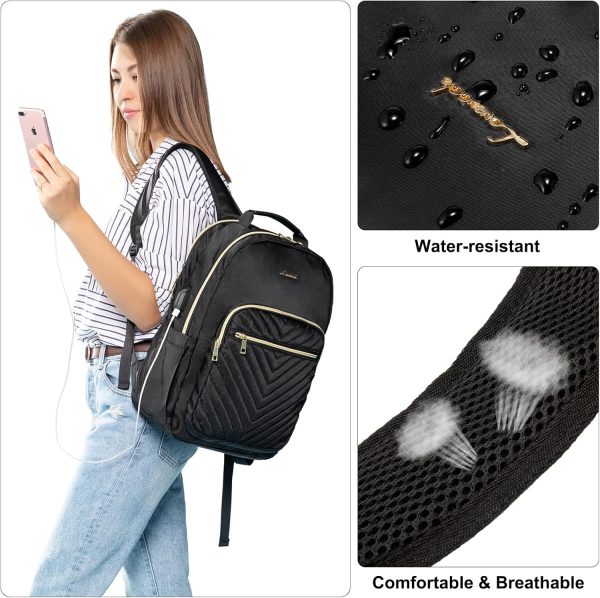 Laptop Backpack for Women 17.3 inch,Cute Womens Travel Backpack Purse,Professional Computer Bag,Waterproof Work Business College Teacher Bags Carry on Backpack with USB Port,Black - Image 7